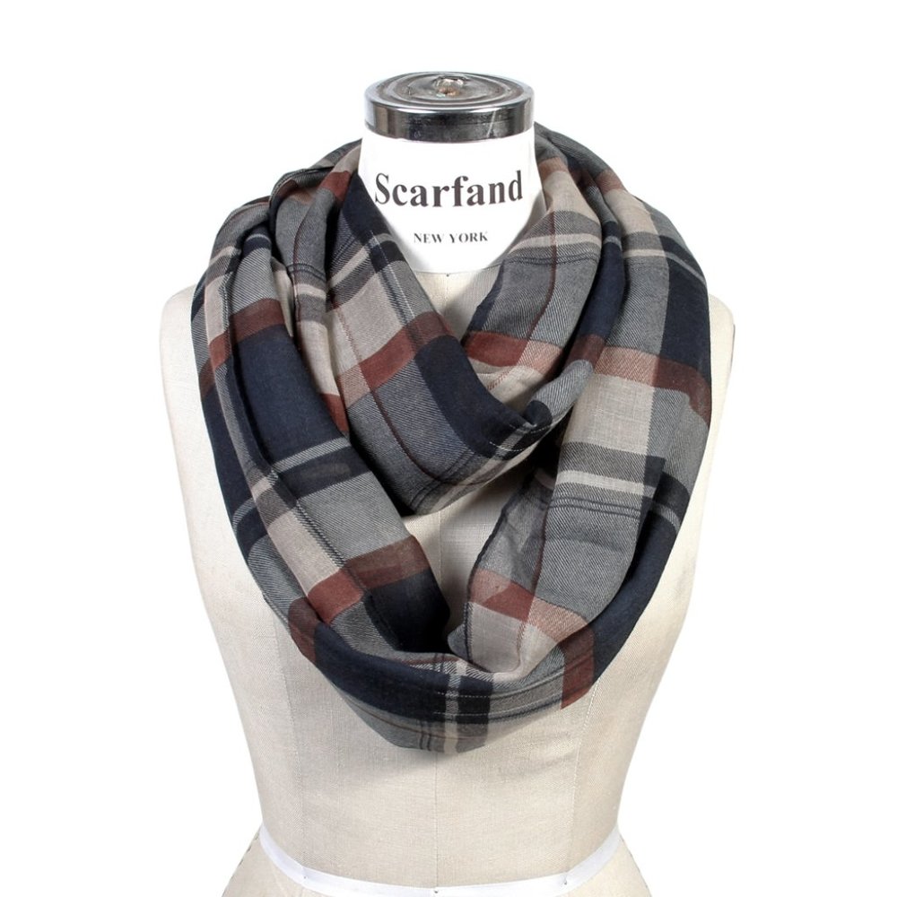 Classic Plaid Infinity Scarf (Navy)